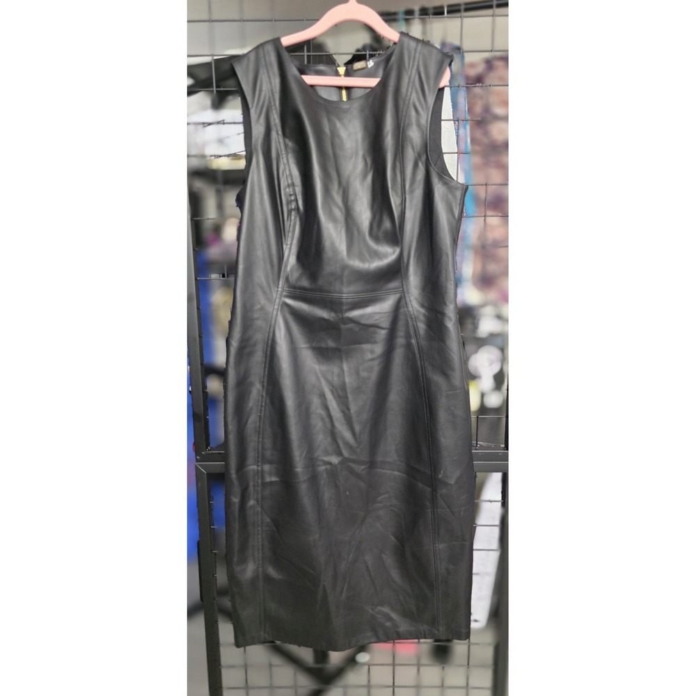 Calvin Klein Women's Sleeveless Shaply Faux Leather Dress Size 6 Black